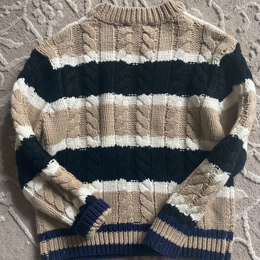 Cable knit striped sweater